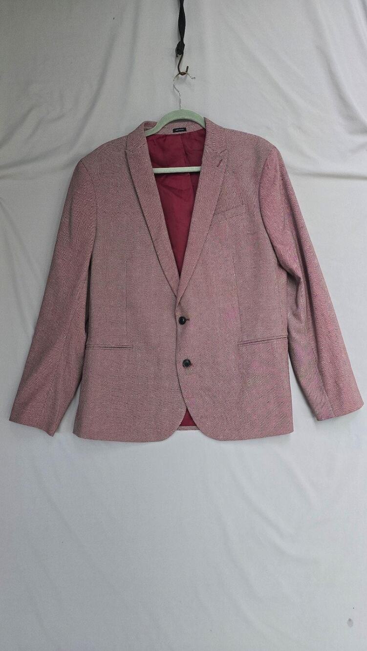 J. Ferrar Suit Jacket Mens 46R Pink Check Tweed Super Slim Stretch 2 Button